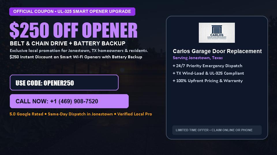 Carlos Garage Door Replacement $250 OFF Premium LiftMaster Opener Installation in Jonestown, TX